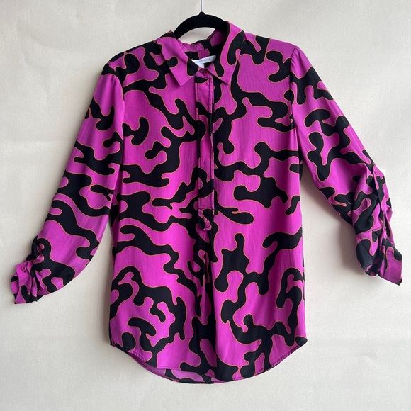 100% silk DRIESvonFURSTENBURG bold print pullover blouse - Picture 4 of 10